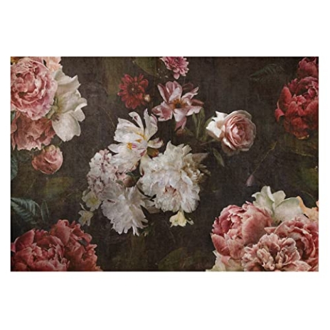 Fototapete Blumen Vintage Retro Pfingstrosen Rosen Schwarz - inkl. Kleister - für Wohnzimmer Schlafzimmer Flur Vlies Tapete Vliestapete Wandtapete Motivtapeten Montagefertig (312x219 cm)