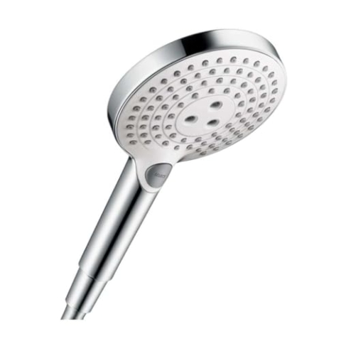 hansgrohe Raindance Select S - Duschkopf, Handbrause mit 3 Strahlarten, Duschbrause, Brausekopf mit Antikalk-Funktion, Weiß/Chrom, 26530400