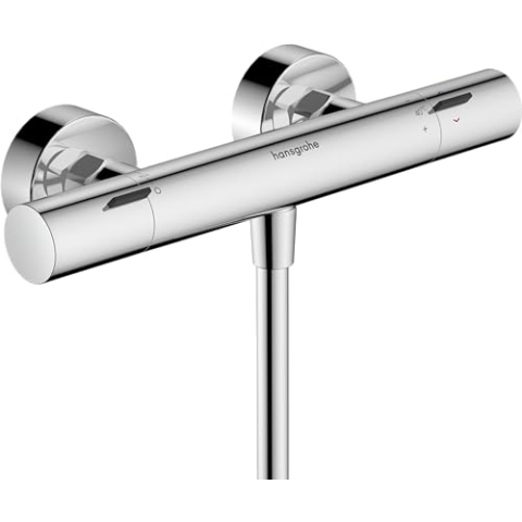 hansgrohe Ecostat Fine - Duschthermostat Aufputz mit Temperaturbegrenzung und EcoStop+, Duscharmatur mit Sicherheitssperre (SafetyStop) bei 40° C, Thermostat Dusche, 1 Verbraucher, Chrom, 13323000
