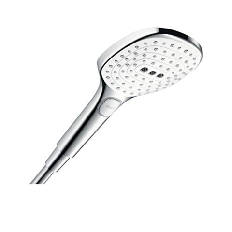 hansgrohe Raindance Select E - Duschkopf, Handbrause mit 3 Strahlarten, Duschbrause, Brausekopf mit Antikalk-Funktion, Weiß/Chrom, 26520400