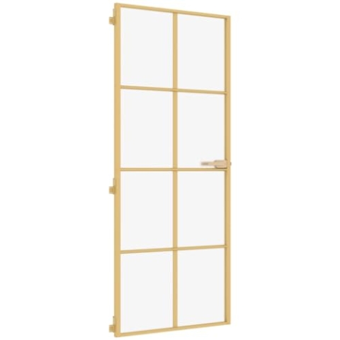 vidaXL Innentür, Schlank Zimmertür mit Metallrahmen Griff, Glastür Tür mit Befestigungsmaterial, Schiebetür Badezimmertür, Golden 83x201,5 cm Hartglas Aluminium