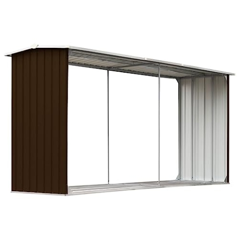 vidaXL Brennholzlager Kaminholzunterstand Brennholzregal Brennholzunterstand Kaminholzständer Holzlager Verzinkter Stahl 330x92x153cm Braun