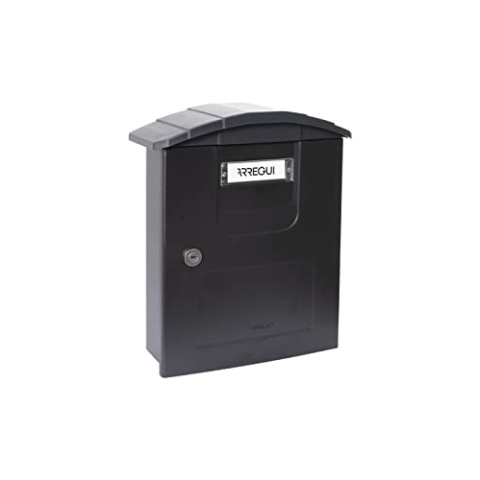 ARREGUIBriefkasten aus hochbeständigem Kunststoff, Größe M (DIN A4), witterungs und korrosionsbeständig, Wandbriefkasten mit Namensschild und Schutzklappe, Einfache Montage, Schwarz, 34,5 x 29 x 12 cm