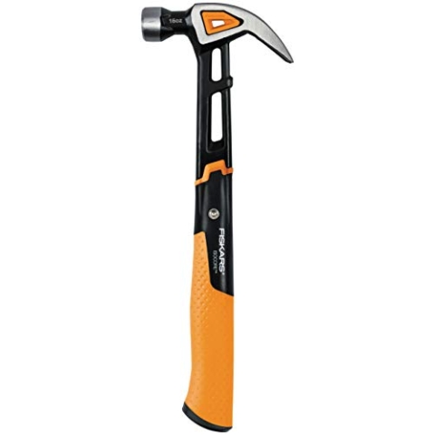 Fiskars Universalhammer IsoCore M mit gebogener Klaue, Länge: 34 cm, Gewicht: 884 g, Schwarz/Orange, 1027202