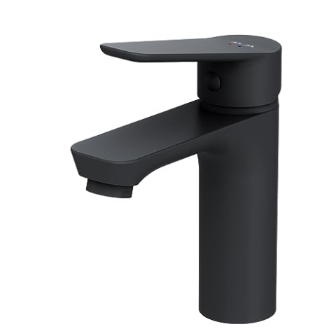 AM.PM Wasserhahn Bad Schwarz Matt, Waschtischarmatur mit Einhebelmischer, Mischbatterie für Badezimmer, Badarmatur mit Auslaufhöhe 100 mm (FTA02122)