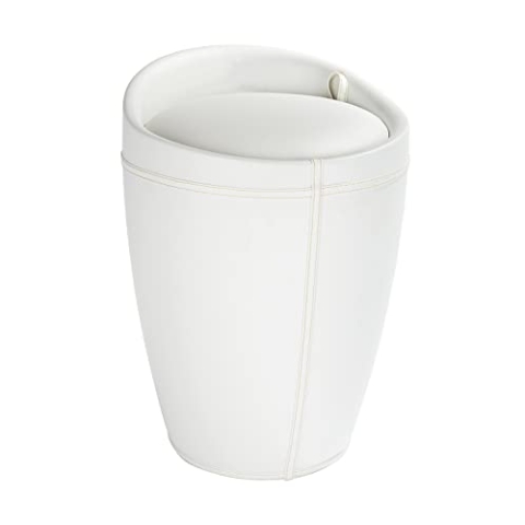 WENKO Badhocker Mod. Candy Leder Optik Weiß, Hocker mit Stauraum für das Badezimmer und Wohnzimmer, integrierter Wäschesammler, ABS-Kunststoff, BPA-frei, Fassungsvermögen 20 L, Ø 36 x 50,5 cm