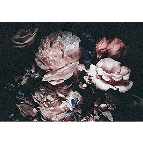 WallArena - Vlies Fototapete Blumen Vintage Blumenstrauß Pfingstrosen schwarz Rosen 416x290 cm - Fototapeten - Tapeten - für Wohnzimmer Schlafzimmer - Vliestapete Wandtapete Tapete - inkl. Kleister