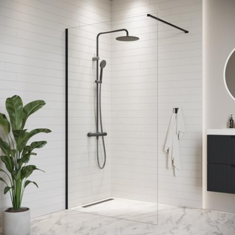Duschwand Florida 100 x 200cm Glas Duschabtrennung Schwarz - Walk-In Dusche Nano Duschtrennwand