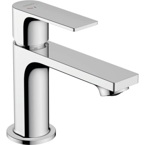 hansgrohe Waschtischarmatur Rebris E, Wasserhahn Bad mit Auslaufhöhe 80 mm, mit Zugstange, Badarmatur wassersparend, energiesparend, Chrom