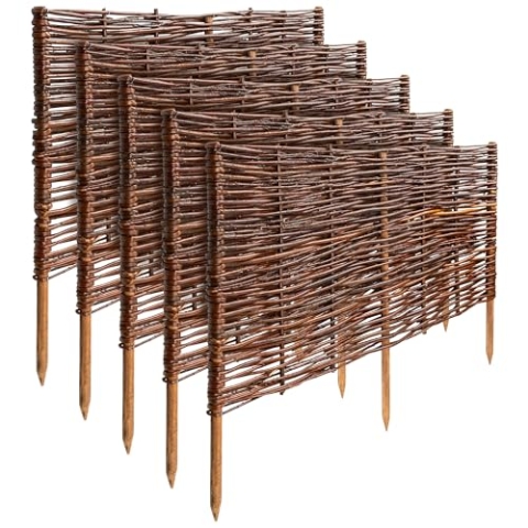 Creative Home Beeteinfassung Weide Weidenzaun 5er Set | 60 x 40 cm (+/- 1 cm) | Gartenzaun Beetumrandung Steckzaun | Rasenkante Beetbegrenzung | Dekorativer Zaun Garten