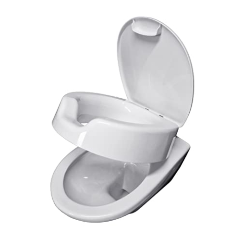 HYTO Toilettensitzerhöhung 12 cm mit stabilem Scharnier aus Edelstahl und Deckel, WC Sitzerhöhung für Senioren, Hoher Toilettensitz 12 cm, Sitzbrett für Senioren, Weiß