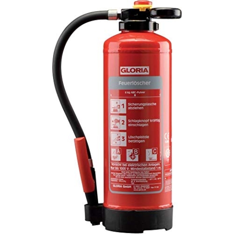 Gloria P6PRO – Auflade-Pulver Feuerlöscher (ABC) mit Wandhalter; einsetzbar an elektrischen Anlagen; frostsicher; EN3, 6 kg; 10 LE 801941.0000