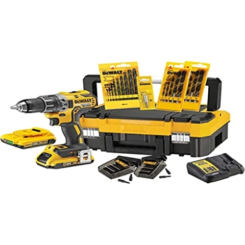 DEWALT 18Volt Akku-Bohrschrauber-Set DCK791D2T (2-Gang Akku-Bohrschrauber, mit 71-tlg. Zubehörset, Sicherheitselektronik, 13mm Schnellspann-Bohrfutter, Spindelarretierung, LED-Arbeitsleuchte)