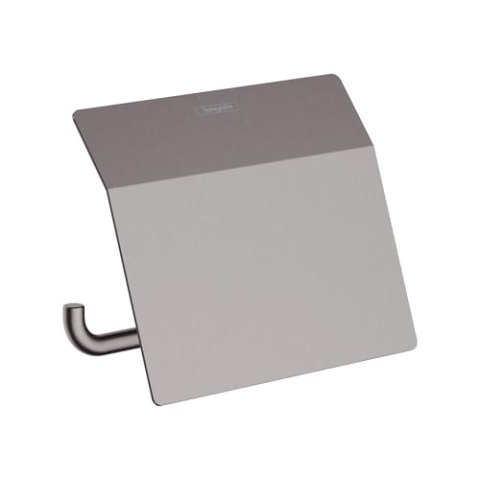 hansgrohe AddStoris - Toilettenpapierhalter mit Deckel, Klopapierhalter für Wandmontage, Klorollenhalter, verdeckte Befestigung, Badezimmer Zubehör, Brushed Black Chrome, 41753340
