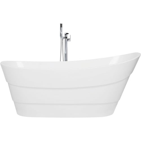 Luxus Acryl Badewanne oval freistehend weiß mit Überlauf 170 x 73 cm Buenavista