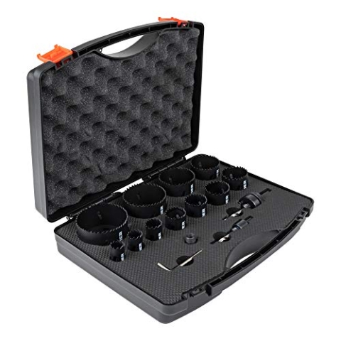 STIER Lochsägen-Set HSS-Co8 Bimetall, 17-teilig (20, 22, 25, 32, 35, 40, 44, 51, 60, 68, 76 mm), Lochsäge Set, Lochkreissäge Set, Kreisschneider-Set, Lochbohrer