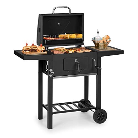 Klarstein Meat Machine - Holzkohlegril, BBQ-Grill, Smoker, Grillfläche: 45 x 32,5 cm, HeightAdjust System, inkl. Lüftungsschieber und Schornstein, integriertes Thermometer, schwarz