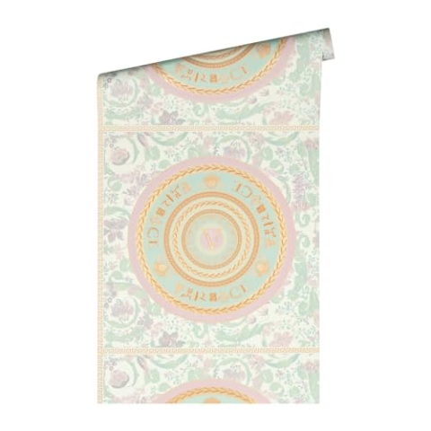 VERSACE WALLPAPER Blumen Luxus Tapete Floral 387052 Mintfarben Gold Rosa Weiß Grün Ranken 10,05x0,70m Made in Germany