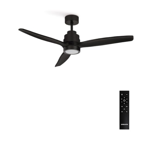 CREATE / WINDSTYLANCE/Deckenventilator mit Beleuchtung Schwarz mit Fernbedienung/ 40W, Leise, Ø132cm, 6 Geschwindigkeiten, Timer, Sommer-Winterbetrieb, doppelte Höhe, DC-Motor