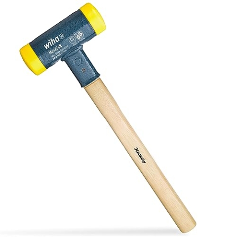 Wiha Schonhammer rückschlagfrei I Hickory-Holzstiel I Rund-Schlagkopf Ø 50 mm I mittelhart I Kunststoffhammer 385 mm I Gummihammer 1085 g (02097)