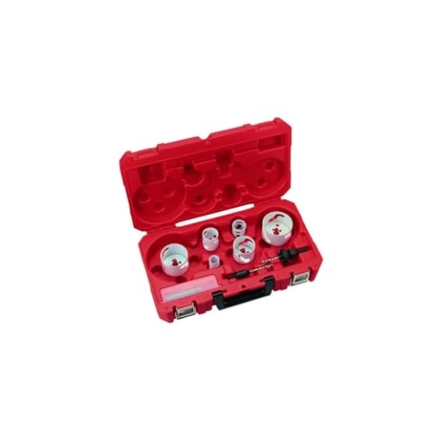 Estuche de 10 piezas 25, 32, 40, 54, 68, 76mm 1x Adaptador 14-30mm (Ref. 49567010). 1x Adaptador 32-152mm (Ref. 49569100). 2x brocas piloto Llave allen