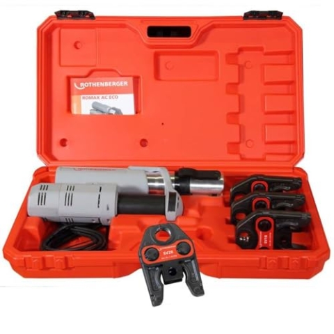 Rothenberger elektrohydraulische Fitting - Pressmaschine ROMAX AC ECO Presskontur "V" Set mit Pressbacken