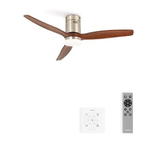 CREATE / WINDCALM/Deckenventilator mit Beleuchtung Nickel Dunkelholzflügel mit Fernbedienung und Wandschalter / 40W, Leise, Ø132cm, ABS, 6 Geschwindigkeiten, Timer, DC-Motor, Sommer-Winterbetrieb
