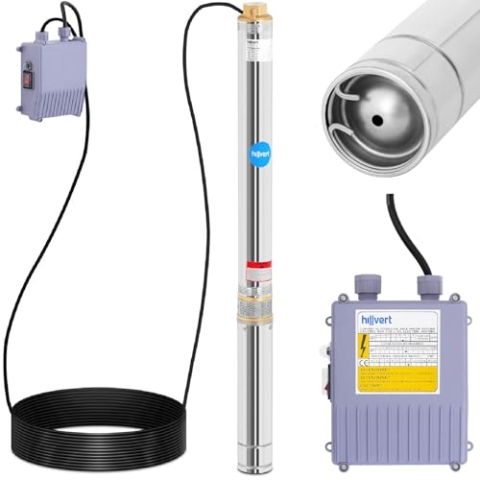 hillvert HT-ROBSON-SP1100-93 Brunnenpumpe 5.580 l/h 1.100 W 93 m Sandgehalt max. 25% Garten Tiefbrunnenpumpe Unterwasserpumpe