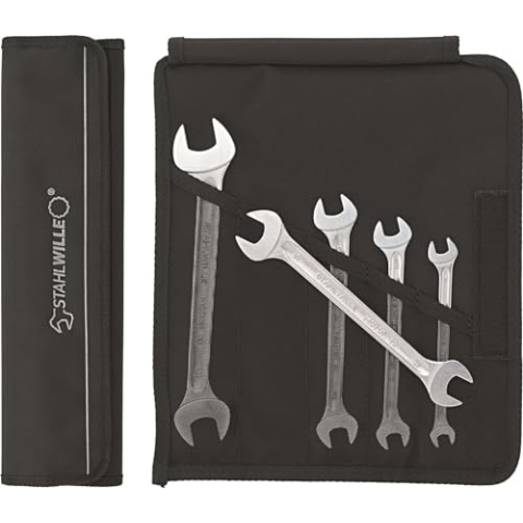 STAHLWILLE 10/5 | Maulschlüssel Set 5-tlg. | SW 8-19 mm | extrem belastbar | schraubenschonend |  Gabelschlüsselsatz in robuster Rolltasche | Made in Germany