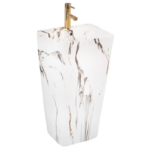 Rea Freistehendes Waschbecken ARIS MARBLE Waschtisch Handwaschbecken Waschschale Waschbecken für Badezimmer aus hochwertiger Keramik 37,5 x 44 x 83 cm (Grau)
