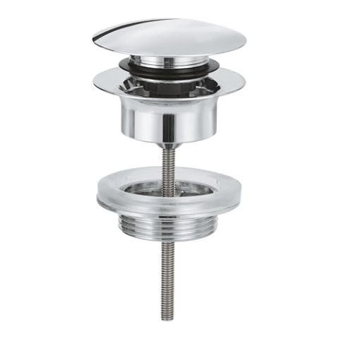 GROHE Ablaufgarnitur mit Klickverschluss (mit herausnehmbarem Druckstopfen, für Waschtisch mit Überlauf, durch Drücken verschließbar), chrom, 65807000