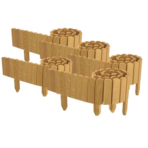 Floranica 10 m Beeteinfassung Flexibler Holzzaun 5 St. 2 m x 10 cm Natur Steckzaun aus Kiefernholz Rasenkante Teichzaun Rollboard 5 tlg Erweiterbares Zaunset für Garten