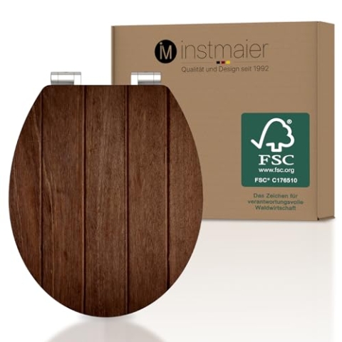 instmaier WC Sitz mit Motiv | Dunkles Holz | Toilettensitz mit Absenkautomatik | Klodeckel aus MDF-Holz | geprüft nachhaltig mit FSC-Zertifizierung | Pflegeleichte Toilettenbrille