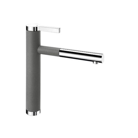 Blanco Linee-S, Küchenarmatur - Einhandmischer, exklusiver Wasserhahn mit ausziehbarer Brause, Silgranit-Look zweifarbig, alu metallic / chrom, Hochdruck, 1 Stück, 518439