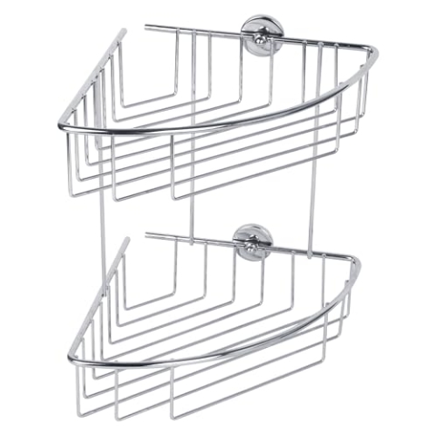 tesa baath Plus Eck-Duschregal, zweistöckig, inkl. Klebelösung, 275mm x 203mm x 205mm