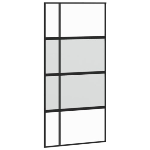 vidaXL Schiebetür, Glasschiebetür mit Metallrahmen, Schlank Glastür Tür mit Zubehör, Innentür Zimmertür, Schwarz 102,5x205 cm Hartglas Aluminium