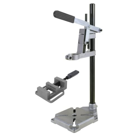 wolfcraft Bohrständer mit Schraubstock - 3406301 - praktisches Set zum exakten Bohren von Flächen, Rundmaterial, Leisten