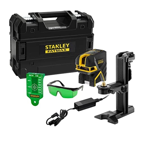 Stanley FatMax Kreuzlinien- und 5-Punktlaser grün FMHT77598-1 (selbstnivellierend, mit grüner Diode, Genauigkeit: 3mm/10m, mit Pulsmodus für Empfänger, IP54, inkl. Koffer, Ladegerät und Zubehör), Schwarz/Gelb