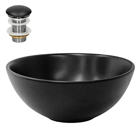 ML-Design Waschbecken aus Keramik in Schwarz matt Ø 280 x 150 mm mit Ablaufgarnitur, Runde Aufsatzwaschbecken, Moderne Waschtisch, Waschschale Waschplatz Handwaschbecken, für Badezimmer/Gäste-WC