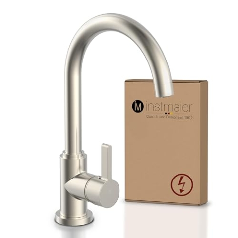 instmaier K3 Niederdruck Küchenarmatur | Wasserhahn Küche Edelstahl | Spültischarmatur mit hohem Auslauf | Armatur für Küchenspüle mit Boiler | Einhebelmischer | Mischbatterie 360° schwenkbar