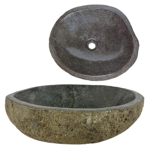 Lendo Online Waschbecken oval Flussstein - Naturstein - Waschtisch für Badezimmer - Aufsatzwaschbecken - Handwaschbecken - Grau (Rostfarben, 40-45x30-35cm)