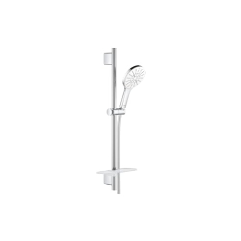 GROHE Rainshower SmartActive 130 - Brausestangenset (wassersparend, 3 Strahlarten, inkl. Duschablage, schnelle Befestigung, Antikalk- System), moon white, 26577LS0