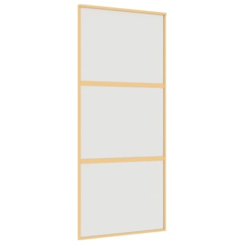 vidaXL Schiebetür, Glasschiebetür mit Metallrahmen, Schlank Glastür Tür mit Zubehör, Innentür Zimmertür, Golden 90x205 cm Matt ESG-Glas Aluminium