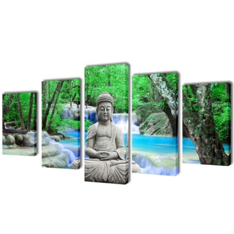 vidaXL 5tlg. Leinwand Bild Kunstdruck Wandbild Wand Bilder Set Buddha 200x100 cm