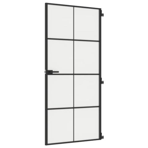 vidaXL Innentür, Schlank Zimmertür mit Metallrahmen Griff, Glastür Tür mit Befestigungsmaterial, Schiebetür Badezimmertür, Schwarz 93x201,5 cm Hartglas Aluminium
