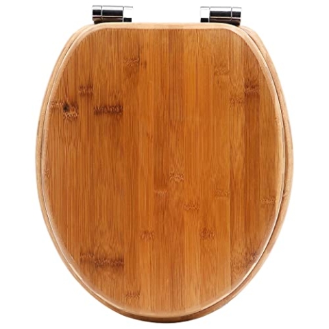 VEREG Bambus WC-Sitz mit Absenkautomatik für geräuschloses Schließen/angenehmer warmer Sitzkomfort/massiver Bambus Toilettendeckel/Klobrille belastbar bis 150kg