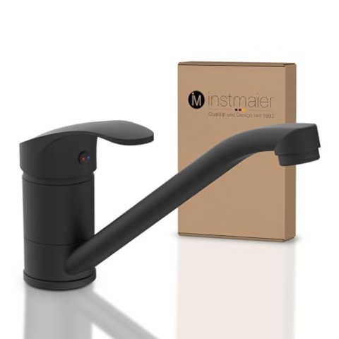 instmaier K1 Küchenarmatur | Schwarz matt | Wasserhahn Küche | Mischbatterie für die Küche | Armatur Spüle | Spültischarmatur mit Einhebelmischer | 360° schwenkbar