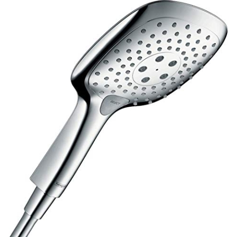 hansgrohe Raindance Select E - Duschkopf, Handbrause mit 3 Strahlarten, eckige Duschbrause (150 x 150 mm), Brausekopf mit Antikalk-Funktion, Chrom, 26551000