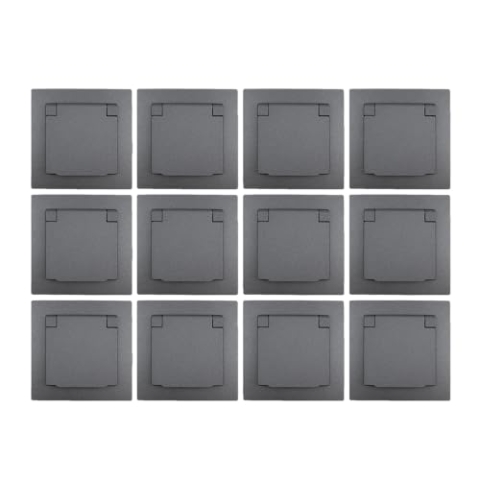 MC POWER - 12er-Pack Schutzkontakt-Steckdosen IP44 | FLAIR | 250V~/16A, UP, Unterputz-Steckose mit Klappdeckel, dunkelgrau anthrazit, matt