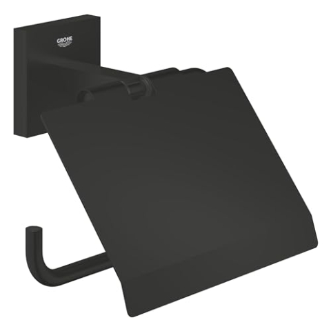 GROHE Start Cube, Toilettenpapierhalter WC ohne Bohren (Klopapierhalter, zum Kleben und Bohren, mit Schrauben & Dübel, Kleber separat kaufen, verdeckte Befestigung), eckig, schwarz, 411022430